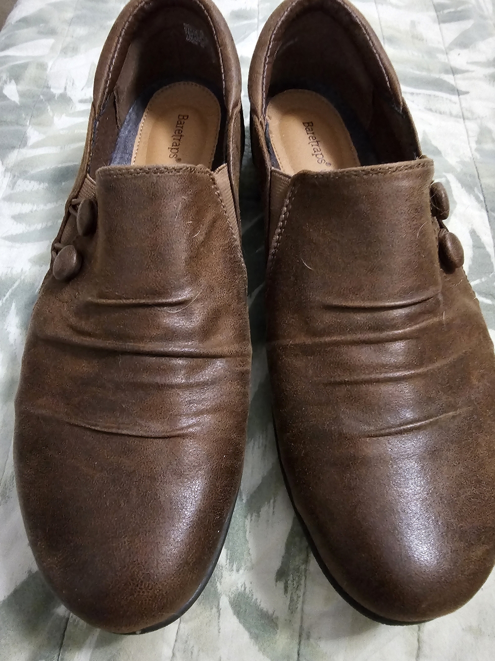 BareTraps BrownWoman's Leather Ankle Booties with Button Accent